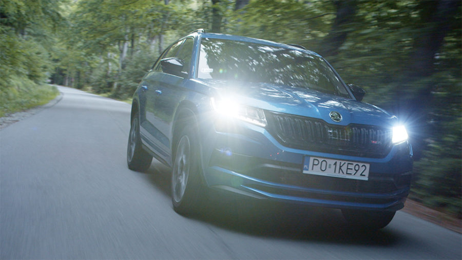 Product Video for Skoda carmaker - action shot of the Skoda yeti car in the woods